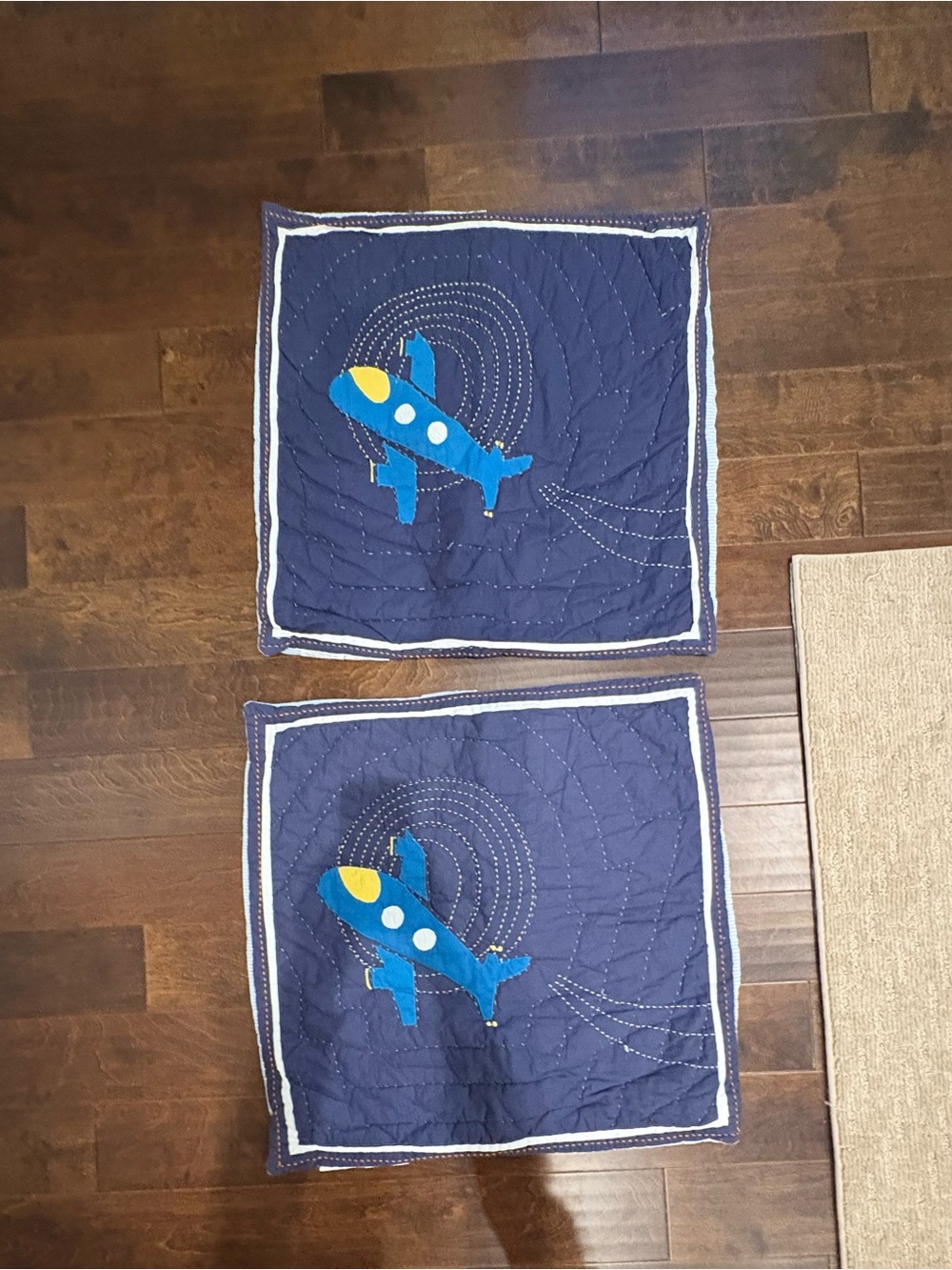 Pottery Barn Kids Navy Blue Airplane Quilted Squares